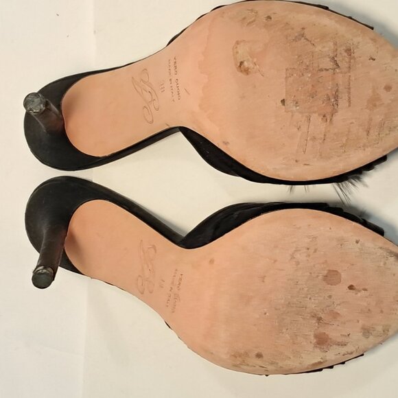 Agent Provocateur Elice Mules Satin 4.5" Stiletto Heels Feathers Black - Picture 8 of 10